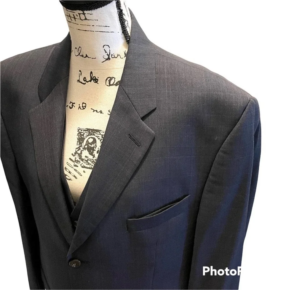 Ralph Lauren Suit Jacket Vest Blazer 2pc Sport Coat Navy Blue Size 43R Plaid